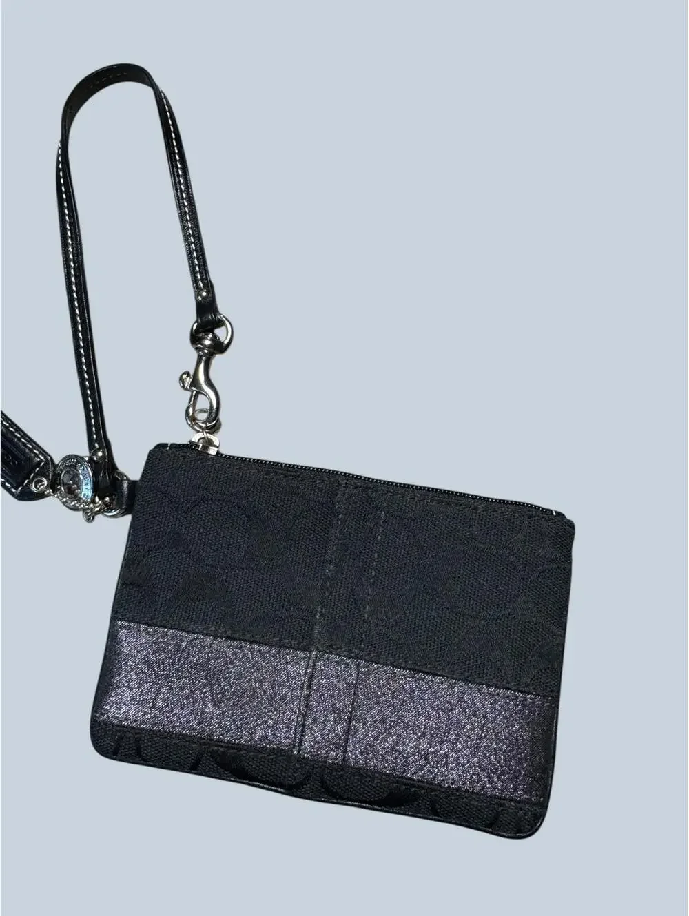 Coach Black Signature Canvas Wristlet with Leather Strap